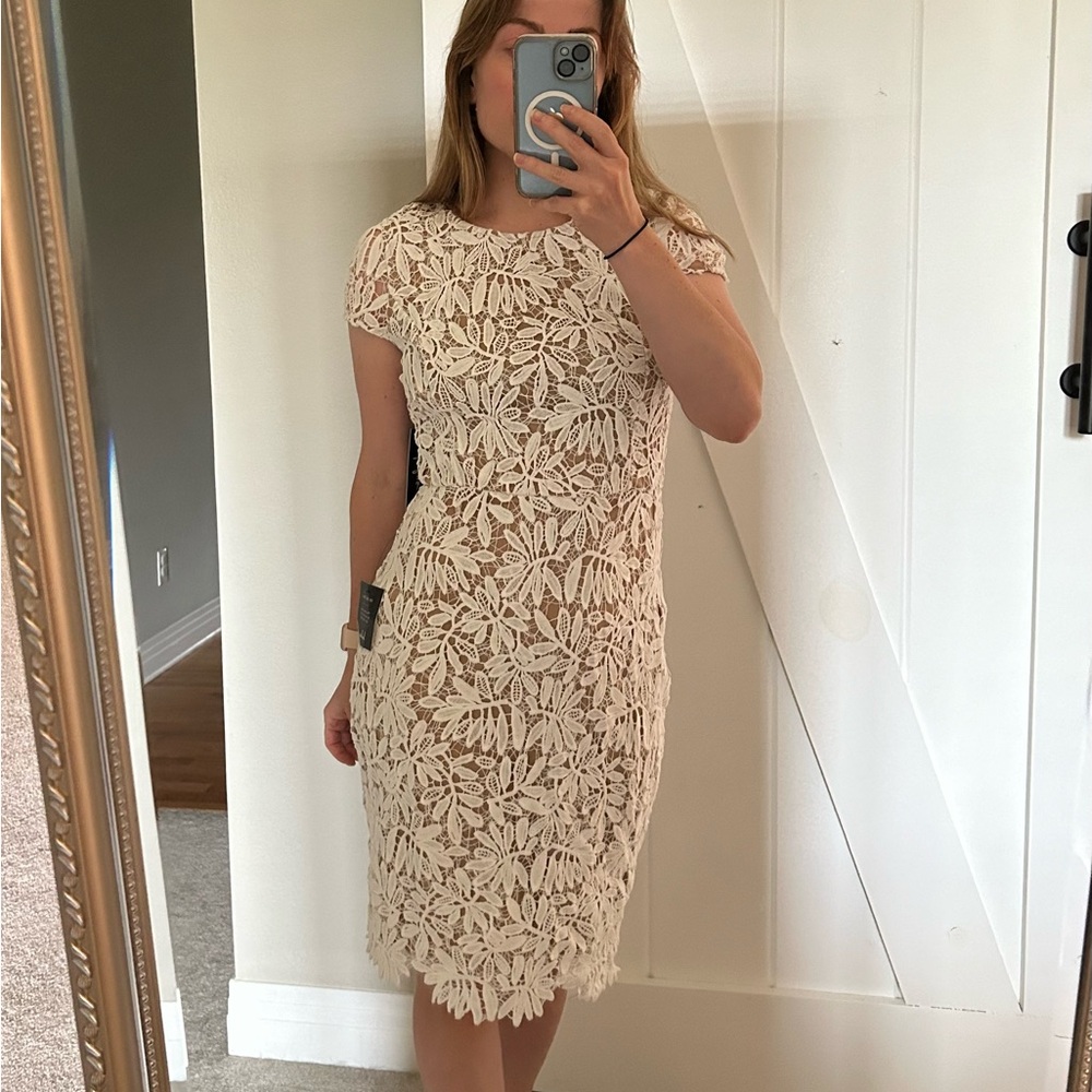 Lulus white knee-length dress, NWT, size small